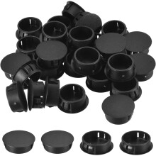 1-1/4" Plastic Hole Plugs, 26Pcs Flush Type Panel Round Snap in Fastener Knockout Locking Plugs for Furniture Insert End Caps Panels, Black