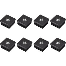 8Pcs M8 Threaded Square Tube Inserts - Black Plastic Plug Caster Inserts for 1.18"x1.18" OD Square Tube, Chair End Caps, Furniture Leg Plugs