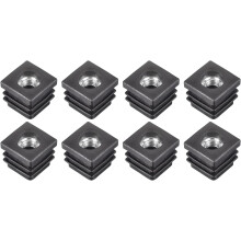 8Pcs M8 Threaded Square Tube Inserts - Black Plastic Plug Caster Inserts for 0.79"x0.79" OD Tube, Chair End Caps, Furniture Leg Plugs
