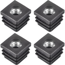 4Pcs Inserts for Tubes with M8 Thread, for 0.79"x0.79" OD Square Tube, Square Black Plastic Plug Caster Insert Chair End Caps Furniture Leg Plug
