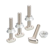 3030-M6 t Slot Drop-in Bolt and M6 Hexagon Flange Nut Set, 8 Sets Hammer Head T-Bolt t Shape Stud Sliding Screw for European Standard 30 Series Alumin