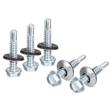 #14 x 1-1/4" Self Drilling Screws with Rubber Washer, 100pcs Zinc Plated Steel Roofing Screws Hex Head Self Tapping Screws with EPDM Washer for Metal