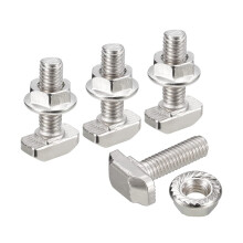 M6x20mm T Slot Drop-in Bolt and M6 Hexagon Flange Nut Set, 10 Sets Hammer Head T-Bolt T Shape Stud Sliding Screw for 30 Series Aluminum Profile