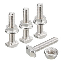 M5x25mm T Slot Drop-in Bolt and M5 Hexagon Flange Nut Set, 10 Sets Hammer Head T-Bolt T Shape Stud Sliding Screw for 20 Series Aluminum Profile