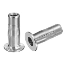 1/4-20 Multi-Grip Rivet Nuts, 5pcs Pre-Bulbed Shank Flat Head Threaded Insert Nut 304 Stainless Steel Plus Nuts for Construction Industrial