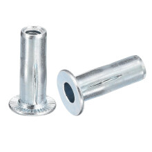 1/4-20 Multi-Grip Rivet Nuts, 5pcs Pre-Bulbed Shank Flat Head Threaded Insert Nut Carbon Steel Plus Nuts for Construction Industrial