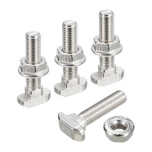 M8x35mm T Slot Drop-in Bolt and M8 Hexagon Flange Nut Set, 30 Sets Hammer Head T-Bolt T Shape Stud Sliding Screw for 45 Series Aluminum Profile