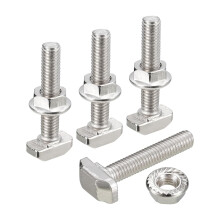 M6x35mm T Slot Drop-in Bolt and M6 Hexagon Flange Nut Set, 20 Sets Hammer Head T-Bolt T Shape Stud Sliding Screw for 30 Series Aluminum Profile