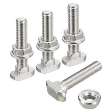 M8x40mm T Slot Drop-in Bolt and M8 Hexagon Flange Nut Set, 20 Sets Hammer Head T-Bolt T Shape Stud Sliding Screw for 40 Series Aluminum Profile