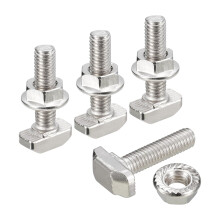 M6x25mm T Slot Drop-in Bolt and M6 Hexagon Flange Nut Set, 20 Sets Hammer Head T-Bolt T Shape Stud Sliding Screw for 30 Series Aluminum Profile