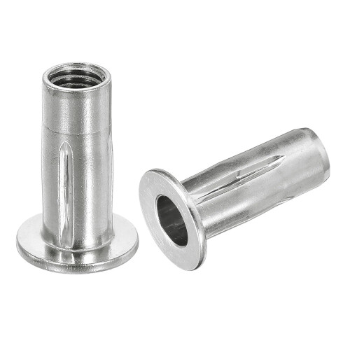 M10 Multi-Grip Rivet Nuts, 6pcs Pre-Bulbed Shank Flat Head Threaded Insert Nut 304 Stainless Steel Plus Nuts for Construction Industrial