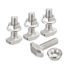 M6x20mm T Slot Drop-in Bolt and M6 Hexagon Flange Nut Set, 30 Sets Hammer Head T-Bolt T Shape Stud Sliding Screw for 30 Series Aluminum Profile