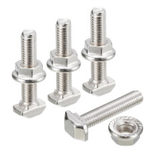 M5x25mm T Slot Drop-in Bolt and M5 Hexagon Flange Nut Set, 20 Sets Hammer Head T-Bolt T Shape Stud Sliding Screw for 20 Series Aluminum Profile