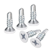 #8 x 1/2" White Screws Self Drilling Screws, 100pcs Flat Head Phillips Sheet Metal Screw Wood to Metal Screws