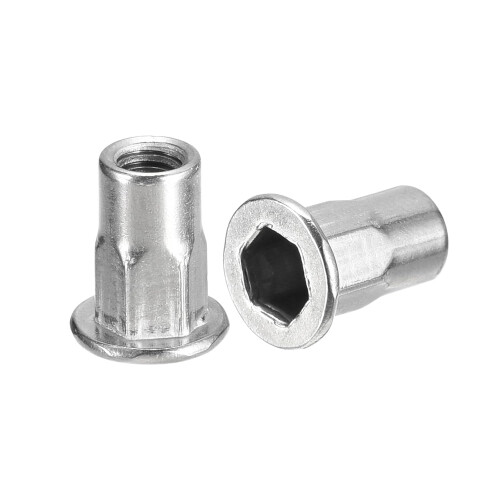 M4 Half Hex Body Rivet Nuts, 60pcs 304 Stainless Steel Flat Head Threaded Insert Nuts