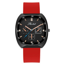 (red) Couples Square Silicone Watch, Fashion Multidial Analog Quartz Wrist Watch Unisex Casual Gift Watch