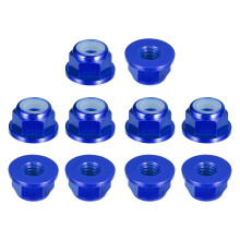 Nylon Insert Hex Lock Nuts, 10pcs - M4 x 0.7mm Aluminum Alloy Self-Locking Nut, Anodizing Flange Lock Nut for Fasteners (Sapphire Blue)