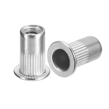 #10-32 Rivet Nuts, 50pcs 304 Stainless Steel Knurled Flat Head Threaded Insert Nuts for Plastic Metal