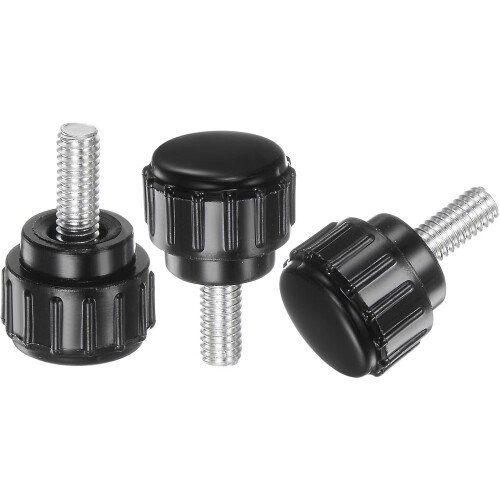 100pcs M4 x 10mm Male Thread Knurled Knobs, Thumb Screws Clamping Knobs Grip Plastic Round Head Hand Knobs Thumbscrews, Black