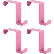 Over The Door Hooks, 4pcs - Stainless Steel Door Hangers Hooks, S-Shaped Double Hooks for Hanging Clothes, Hats, Towels (Pink)