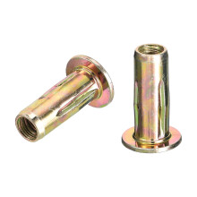 5/16-18 Multi-Grip Rivet Nuts, 25pcs Pre-Bulbed Shank Flat Head Threaded Insert Nut Gold Zinc Plated Finish Carbon Steel Plus Nuts