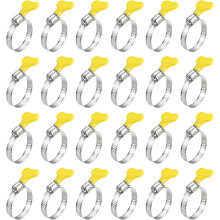 Worm Gear Hose Clamp, 24pcs 1" - 1 1/2" Key Type Adjustable Stainless Steel Hose Clamps with Plastic Handle for Securing Hose