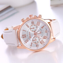 (white) Ladies Roman Numerals Analogue Watch, Faux Leather Strap Quartz Elegant Casual Dress Wrist Watch Gift for Women