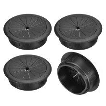 4Pcs Cable Hole Cover, 2-3/8 Inch (60mm) ABS Desk Cable Wire Cord Grommet Hole Cover for Office Computer Desk Wire Organizer, Black