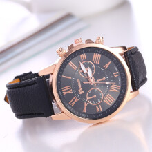 (black) Ladies Roman Numerals Analogue Watch, Faux Leather Strap Quartz Elegant Casual Dress Wrist Watch Gift for Women