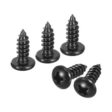 4mm x 12mm Phillips Pan Head Self-Tapping Screw, 100pcs - 304 Stainless Steel Round Head Wood Screw Full Thread (Black)
