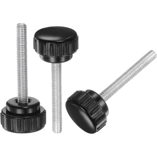 20pcs M6 x 45mm Male Thread Knurled Knobs, Thumb Screws Clamping Knobs Grip 25mm Plastic Round Head Hand Knobs Thumbscrews, Black