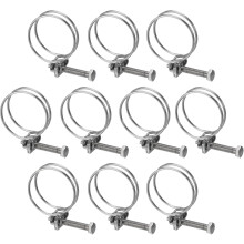 10Pcs Double Wire Hose Clamp, 32-36mm Adjustable Stainless Steel Wire Hose Clips with M6 Bolt for Dust Collection Hose, Pump Hose Pipe