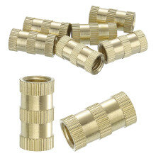 Knurled Insert Nuts, 8Pcs M8 x 20mm(L) x 10mm(OD) Thread Printing Brass Nuts Female Threaded Inserts Brass Heat Set Insert Embedment Nuts