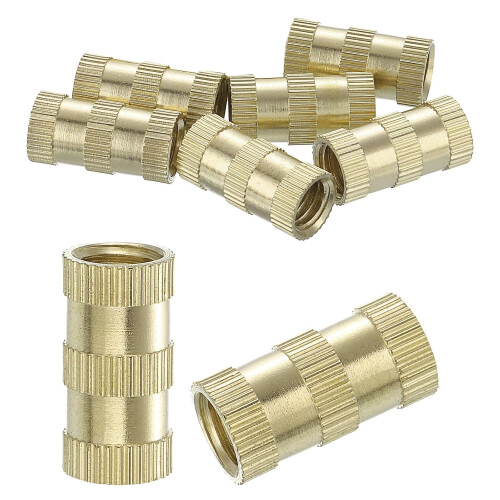Knurled Insert Nuts, 8Pcs M8 x 20mm(L) x 10mm(OD) Thread Printing Brass Nuts Female Threaded Inserts Brass Heat Set Insert Embedment Nuts