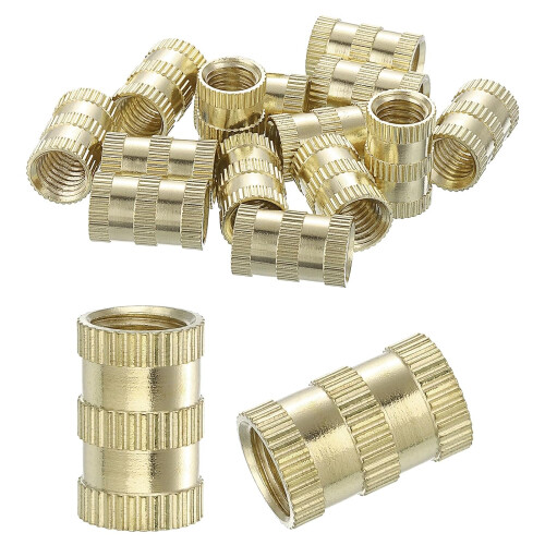 Knurled Insert Nuts, 16Pcs M8 x 16mm(L) x 10mm(OD) Thread Printing Brass Nuts Female Threaded Inserts Brass Heat Set Insert Embedment Nuts