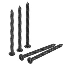 #6 x 2 Phillips Pan Head Self-Tapping Screw, 100pcs - 304 Stainless Steel Round Head Wood Screw Full Thread (Black)
