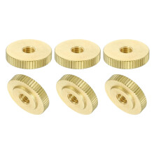 Knurled Thumb Nuts, 6Pcs M6 x D20mm x H5mm Brass Flat Head Through Hole with Collar Flat Head Through Hole Round Knobs Fasteners for 3D Printer Parts,