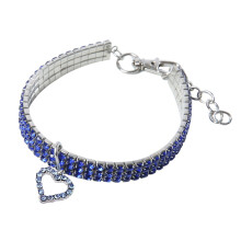 YUEHAO Pet Supplies Mini Pet Dog Bling Rhinestone Choker Collars Fancy Dog Heart Shaped Necklace Blue
