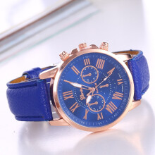 (blue) Ladies Roman Numerals Analogue Watch, Faux Leather Strap Quartz Elegant Casual Dress Wrist Watch Gift for Women