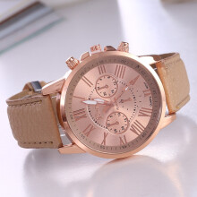(Khaki) Ladies Roman Numerals Analogue Watch, Faux Leather Strap Quartz Elegant Casual Dress Wrist Watch Gift for Women
