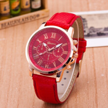 (red) Ladies Roman Numerals Analogue Watch, Faux Leather Strap Quartz Elegant Casual Dress Wrist Watch Gift for Women