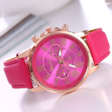 (Peach red) Ladies Roman Numerals Analogue Watch, Faux Leather Strap Quartz Elegant Casual Dress Wrist Watch Gift for Women