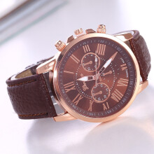 (brown) Ladies Roman Numerals Analogue Watch, Faux Leather Strap Quartz Elegant Casual Dress Wrist Watch Gift for Women