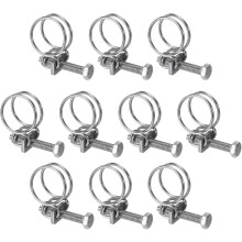 10Pcs Double Wire Hose Clamp, 21-25mm Adjustable Stainless Steel Wire Hose Clips with M6 Bolt for Dust Collection Hose, Pump Hose Pipe
