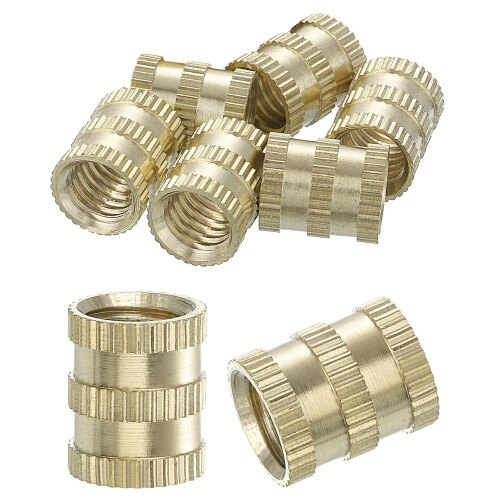 Knurled Insert Nuts, 8Pcs M8 x 12mm(L) x 10mm(OD) Thread Printing Brass Nuts Female Threaded Inserts Brass Heat Set Insert Embedment Nuts