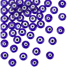 1 filo da 38 pezzi, perline piatte rotonde blu da 10 mm, fatte a mano con la tecnica del lampwork a forma di occhio di Allah, ciondoli e perline