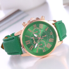 (green) Ladies Roman Numerals Analogue Watch, Faux Leather Strap Quartz Elegant Casual Dress Wrist Watch Gift for Women