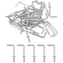 Right Angle Hooks, 50Pcs 7/8" L Shaped Screw Hooks Screw in Hooks, 7 Shape Right Angle Metal Screw Hooks for Hanging, Silver