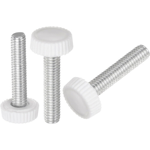 20pcs M6 x 34mm Metric Male Thread Knurled Knobs, Thumb Screw Clamping Knobs Grip Plastic Handle Hand Knobs with Threaded Stud, White