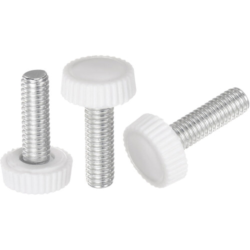 20pcs M6 x 20mm Metric Male Thread Knurled Knobs, Thumb Screw Clamping Knobs Grip Plastic Handle Hand Knobs with Threaded Stud, White